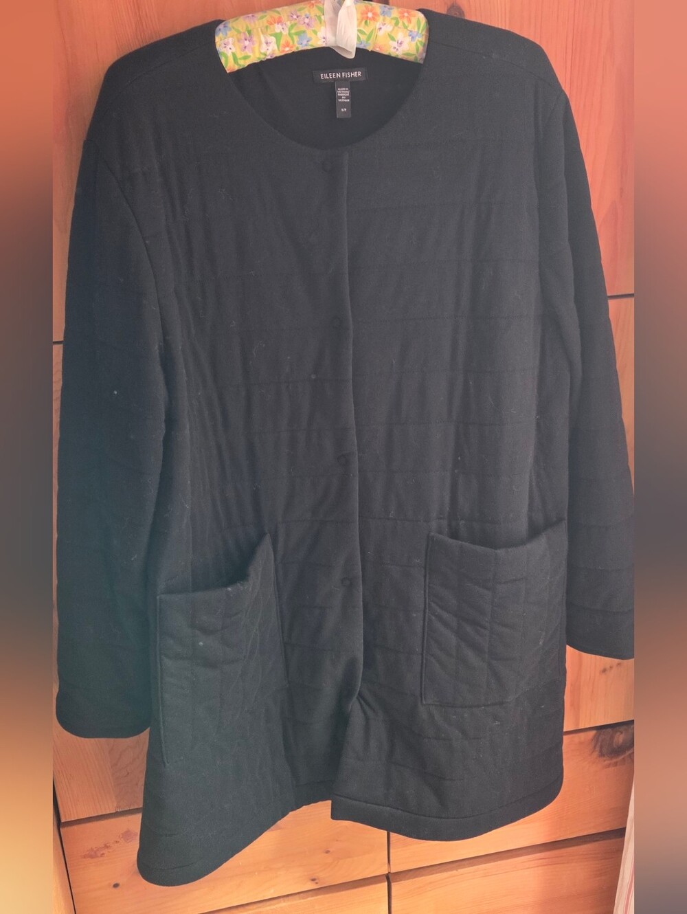 Eileen Fisher Women's Black Organic Cotton Jersey Quilted Jacket Size Small
